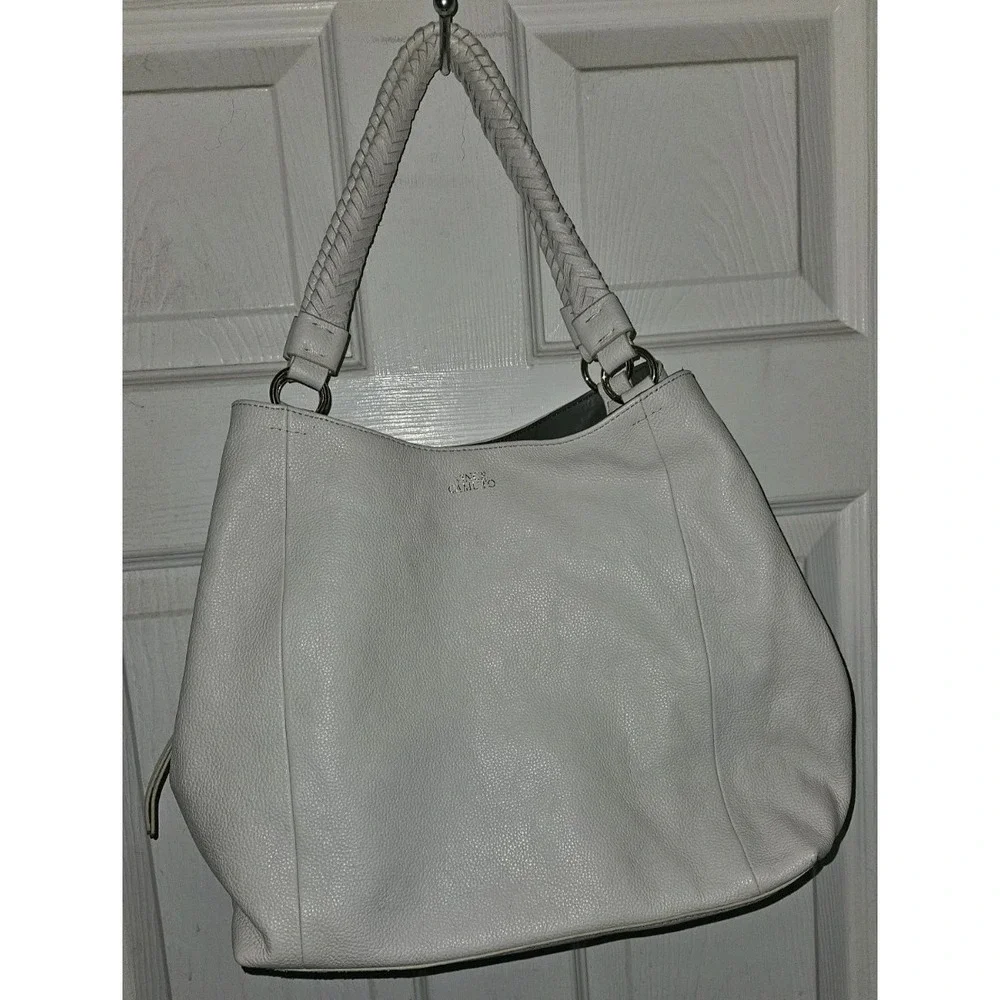 Vince‎ Camuto VV-SIGNE-TO White Swan Pebbled Leather Hobo Handbag Braided Handle
